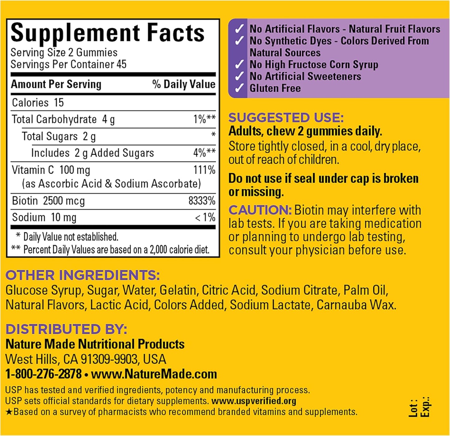 Nature Made Hair Skin and Nails with Biotin 2500 mcg Gummies - görsel 8