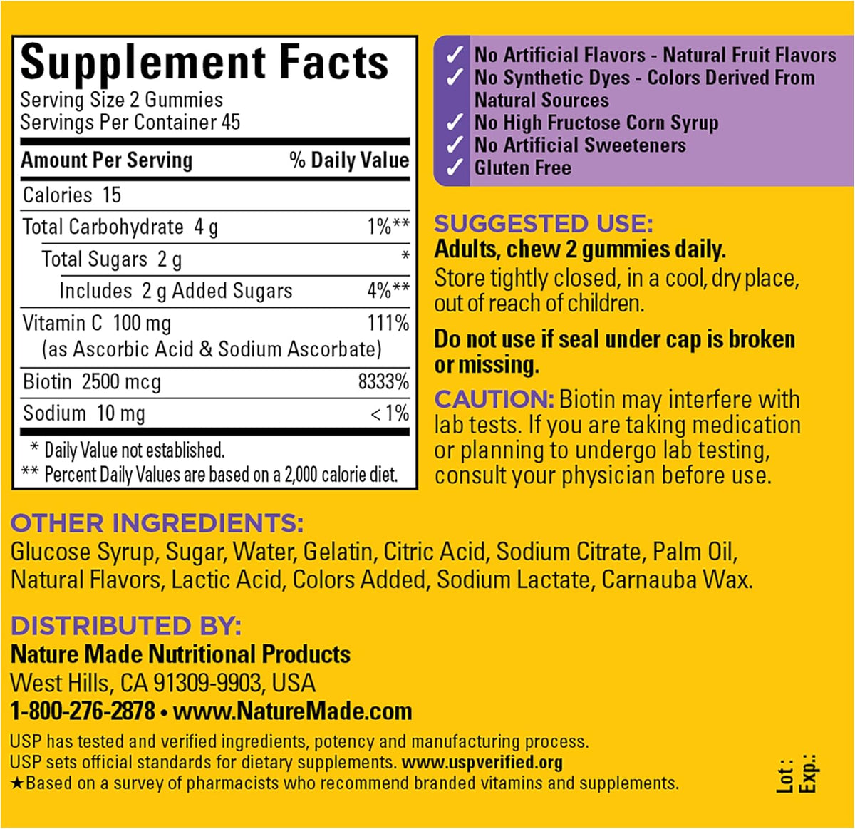 Nature Made Hair Skin and Nails with Biotin 2500 mcg Gummies - görsel 8