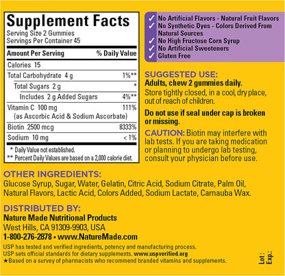 Nature Made Hair Skin and Nails with Biotin 2500 mcg Gummies