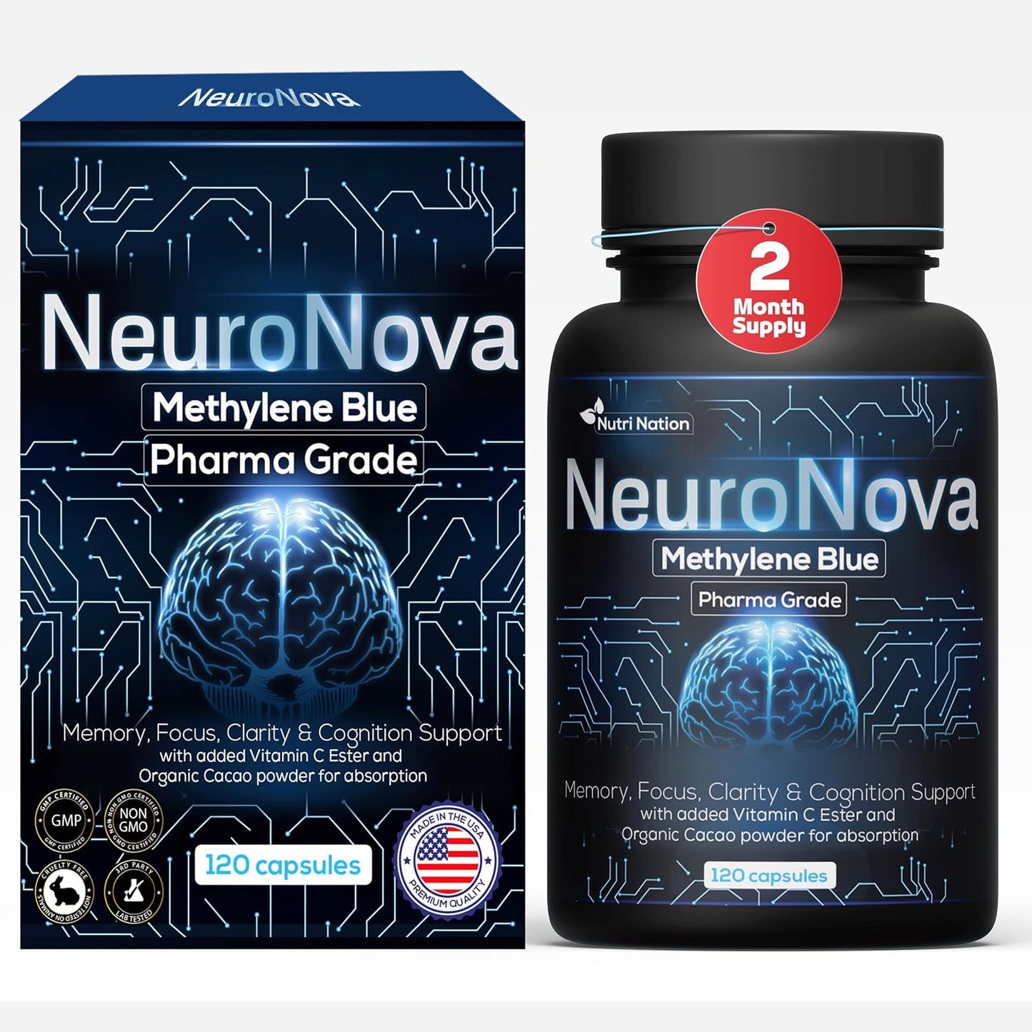 Nutri Nation Methylene Blue Pharmaceutical Grade Capsules, 120 Count - görsel 1