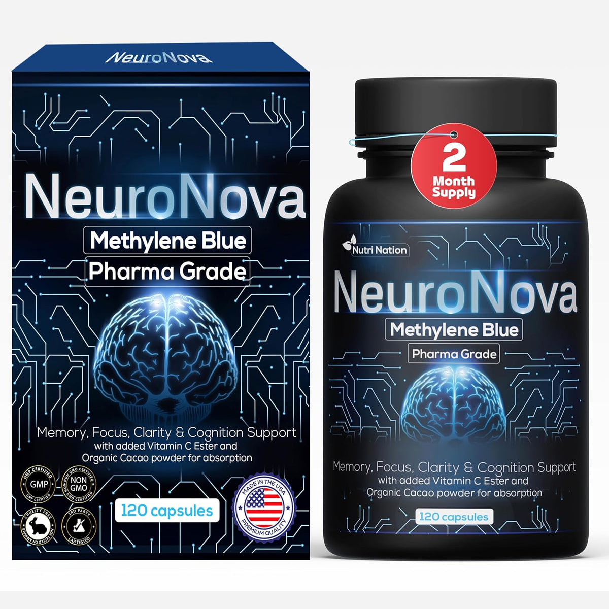 Nutri Nation Methylene Blue Pharmaceutical Grade Capsules, 120 Count - görsel 1