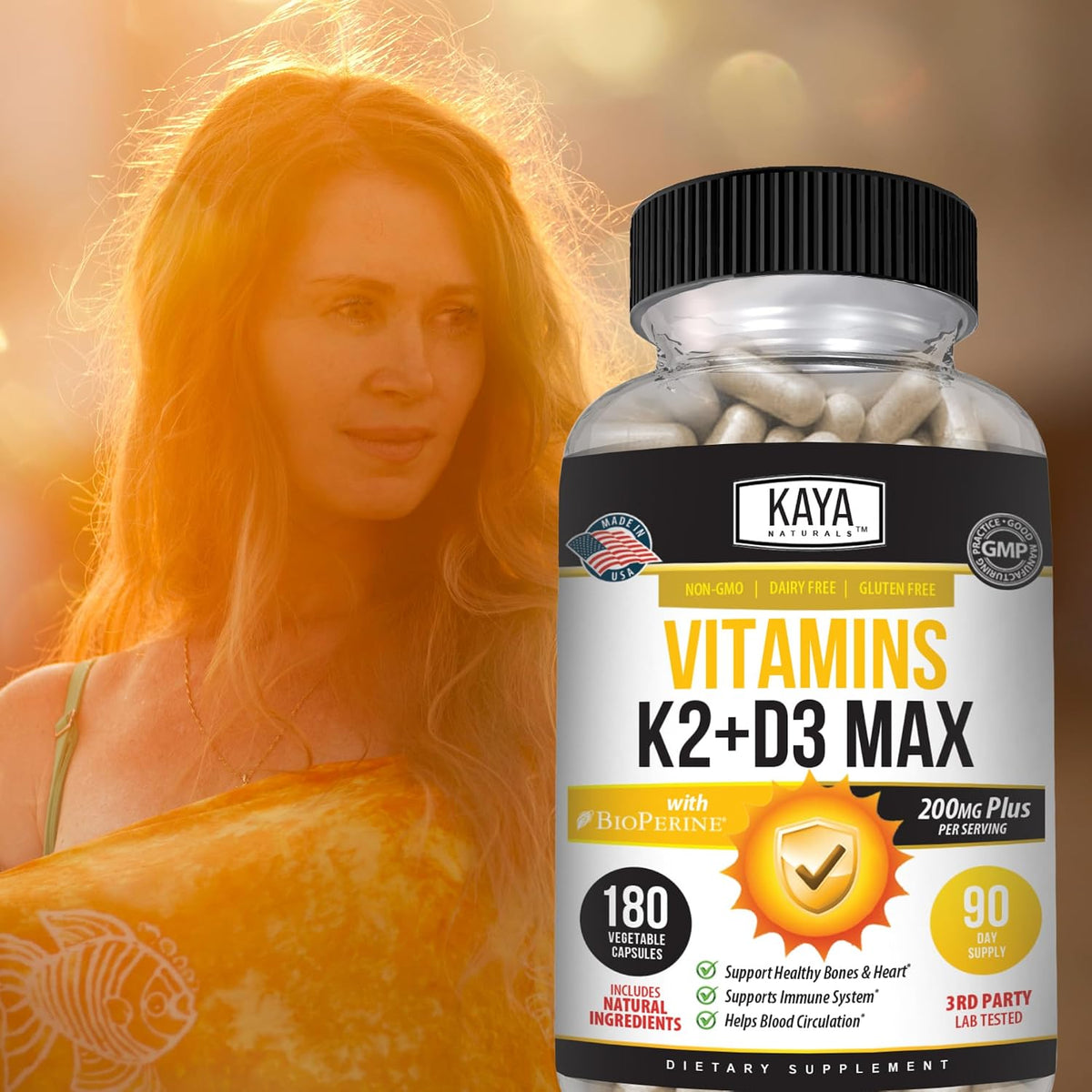 Kaya Naturals Vitamin K2 with D3 5000IU Supplement with Bioperine - Easy to Swallow Capsules (180 Count) - görsel 9