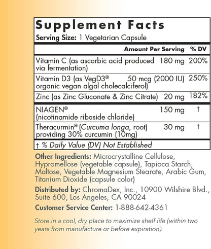 TRU NIAGEN Immune Support Supplement – Daily Defence with Niagen, Vitamin C, D3, Zinc & Theracurmin, 30ct