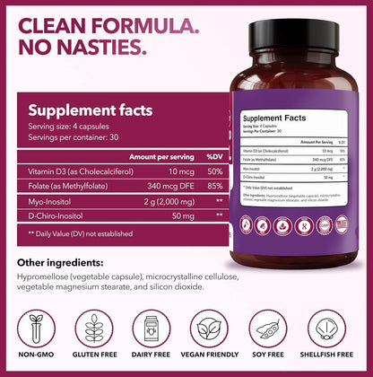 Intimate Rose Myo-Inositol & D-Chiro Inositol Supplement with Folate and Vitamin D - 40:1 Ratio Capsules
