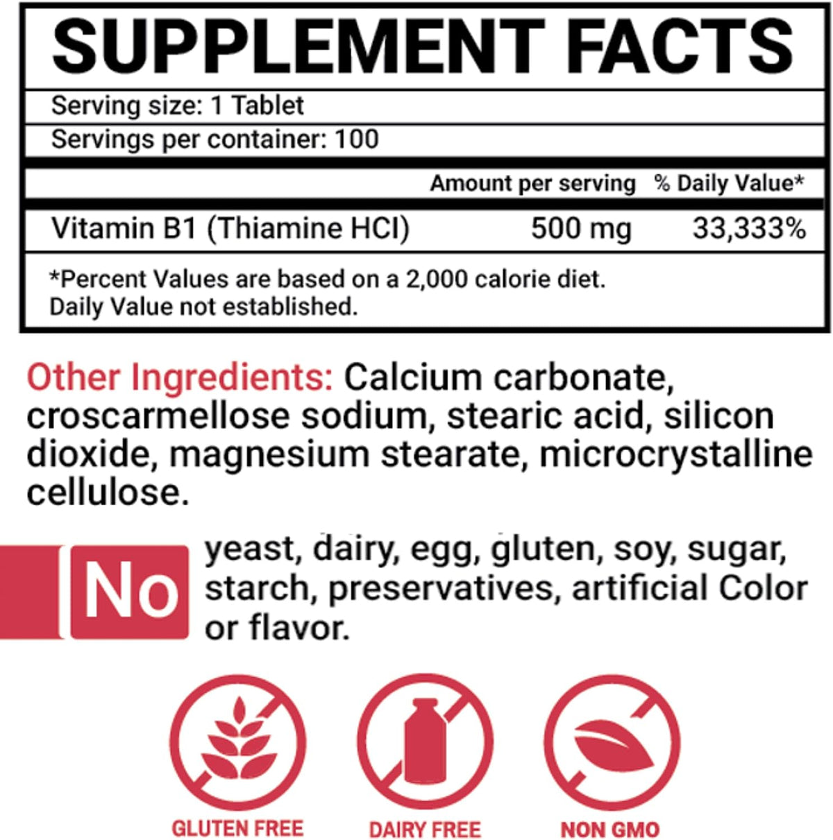 Peter's Choice Thiamine (Vitamin B1) 500mg Tablets, 100 Tablets - görsel 2