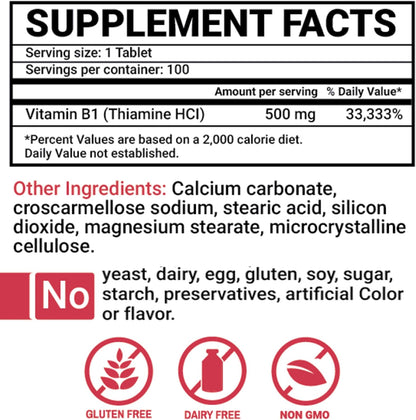 Peter's Choice Thiamine (Vitamin B1) 500mg Tablets, 100 Tablets