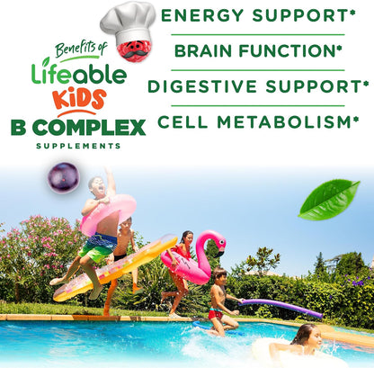 Lifeable Vitamin B Complex for Kids with Vitamin C – Vegan B Complex Gummies – Energy and Nerve Support – 90 Gummies