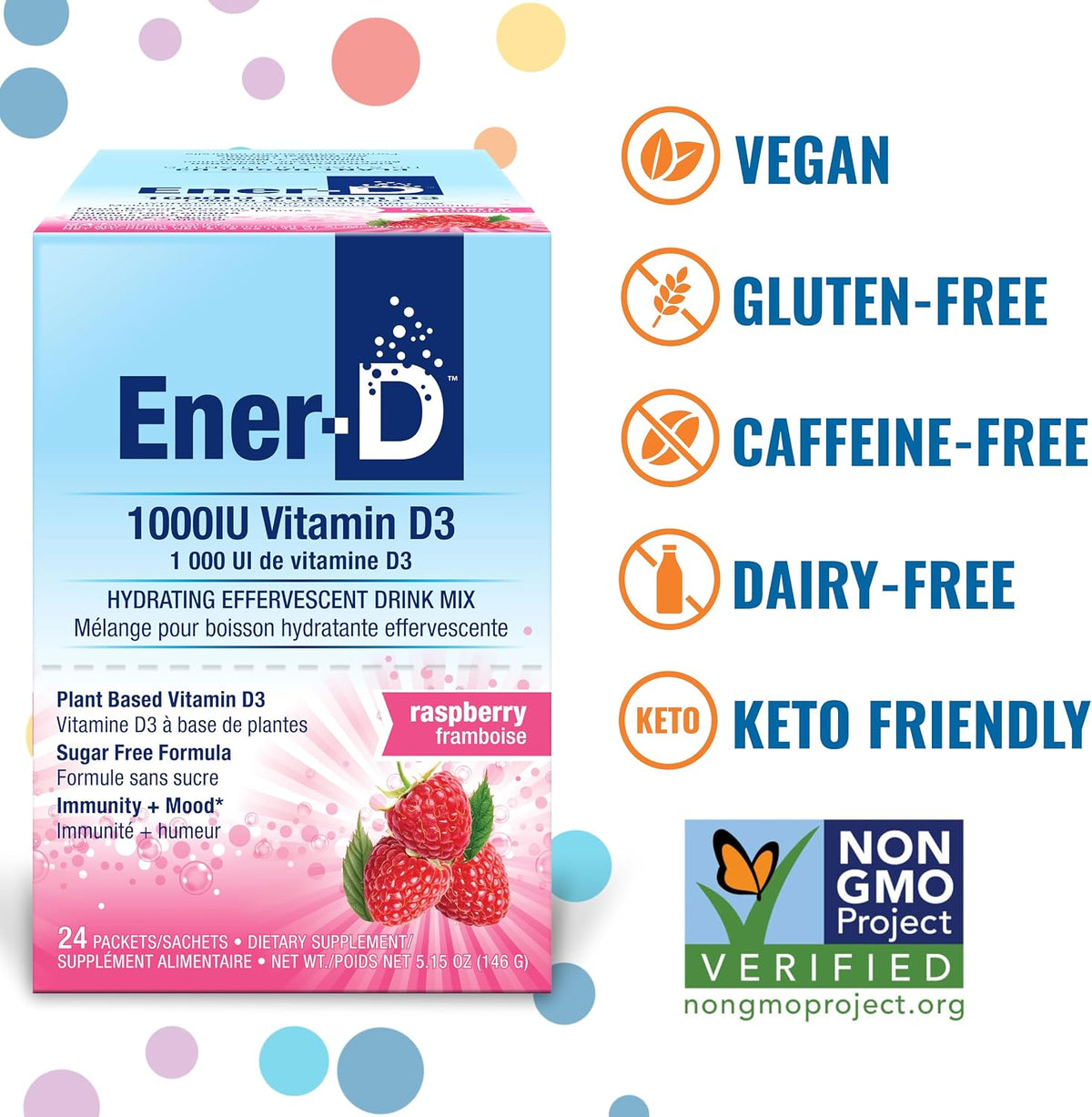 Ener-D Sugar-Free Multivitamin Drink Mix – Raspberry, 24 Sachets - görsel 2