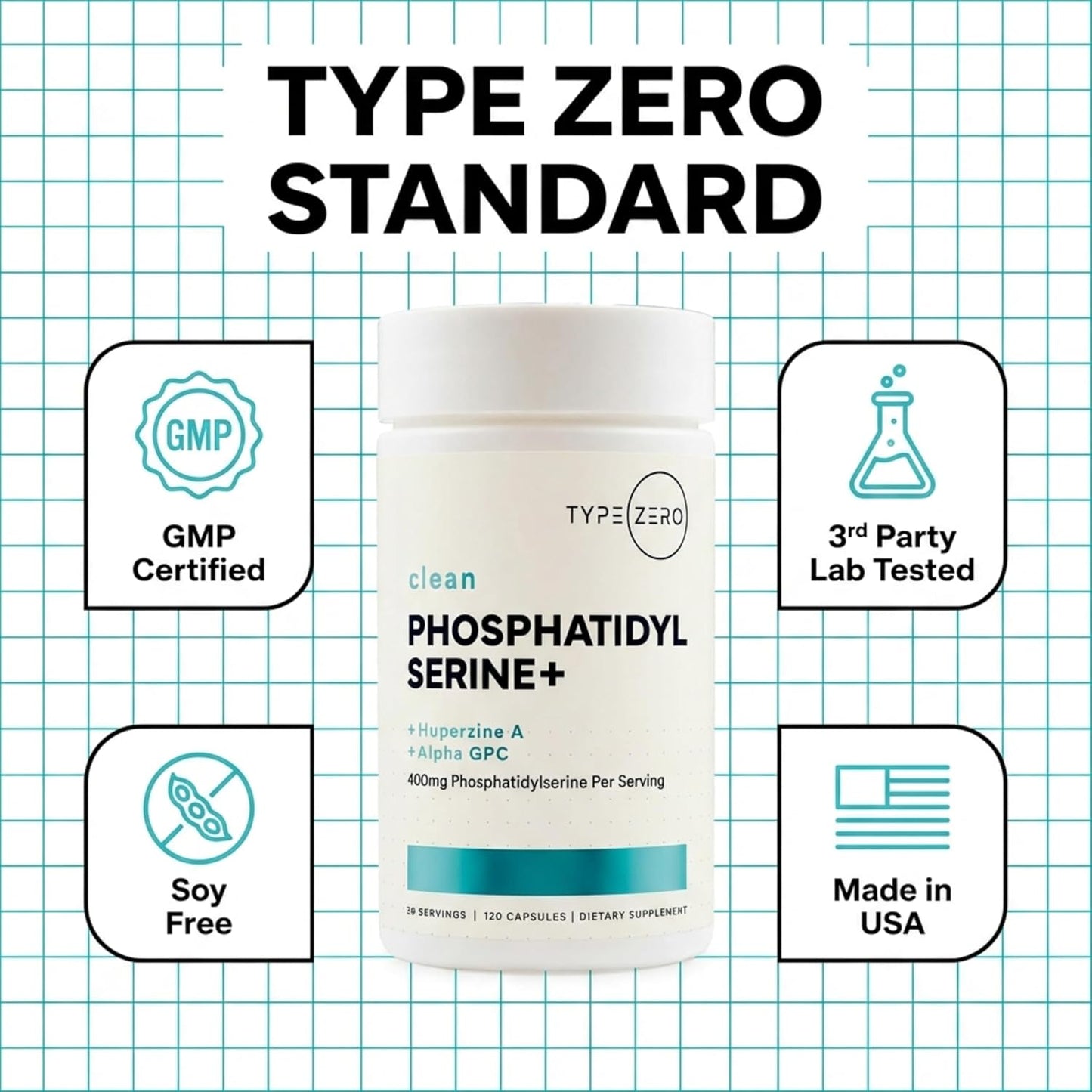Type Zero Phosphatidylserine 3X Strength Nootropics Brain Support Supplement with Alpha GPC, Huperzine A - görsel 3