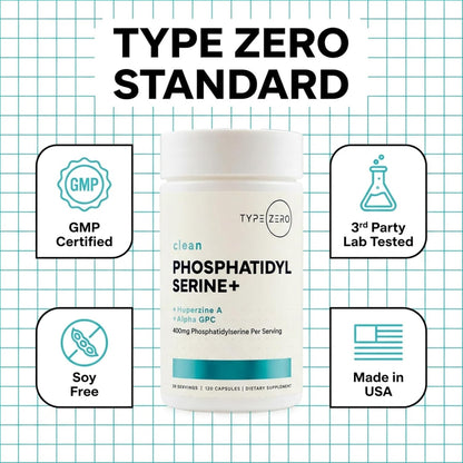 Type Zero Phosphatidylserine 3X Strength Nootropics Brain Support Supplement with Alpha GPC, Huperzine A