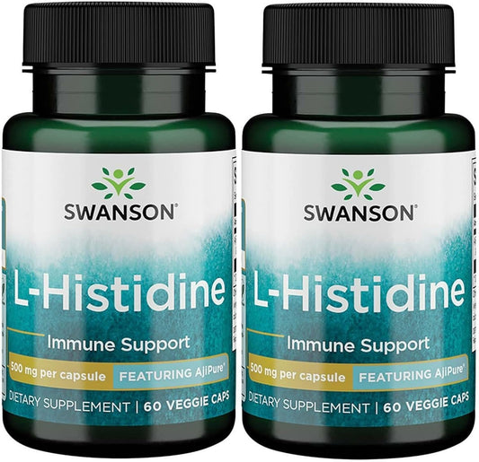 Swanson L-Histidine - Featuring Ajipure 500 mg 60 Veg Caps (Pack of 2)
