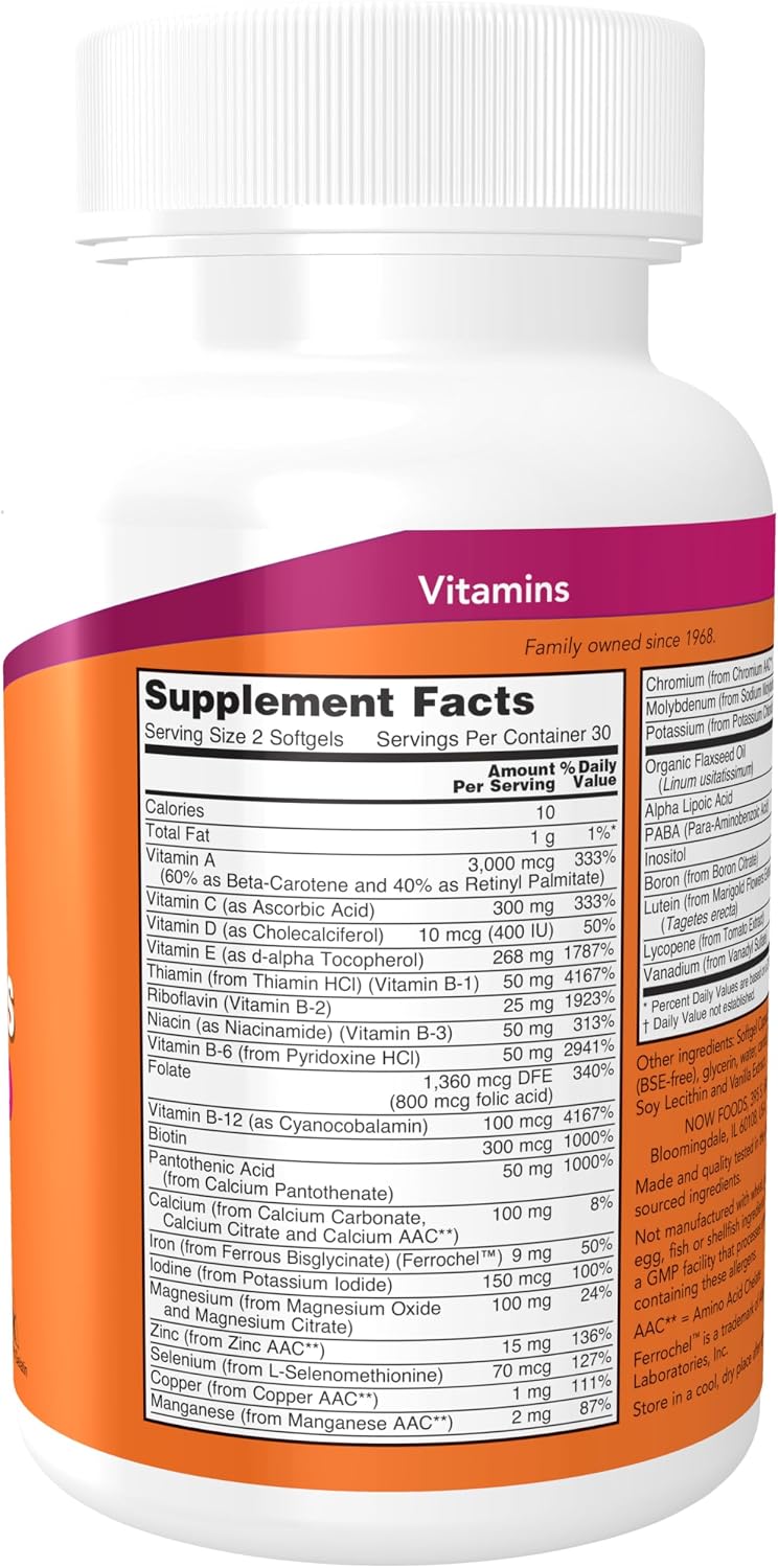 NOW Foods Liquid Multi Gels with Lutein, Lycopene, and Flax Seed Oil, 60 Softgels - görsel 2