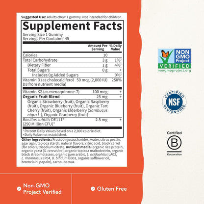 Garden of Life Vitamin Code D3 & K2 Gummies - 45 Gummies, Raspberry Lemon Flavour