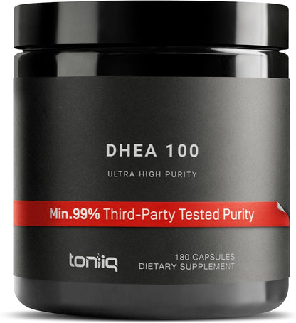Toniiq Ultra High Strength DHEA 100mg Supplement - 99%+ Pure Micronised DHEA for Men and Women - 180 Capsules