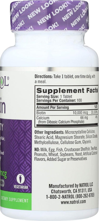 Natrol Biotin 10,000 mcg 100 Tablets