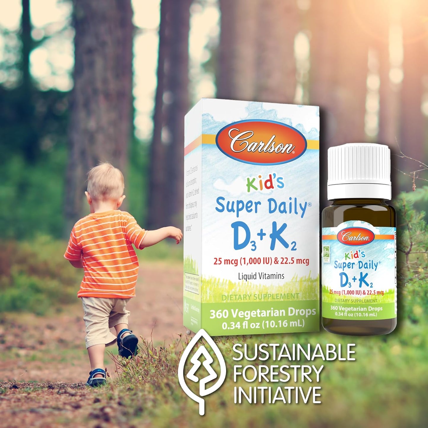 Carlson Kid's Super Daily D3+K2, 25 mcg (1,000 IU) D3 & 22.5 mcg K2, Unflavoured Liquid Drops, 360-Drop Bottle (1-Year Supply) - görsel 4