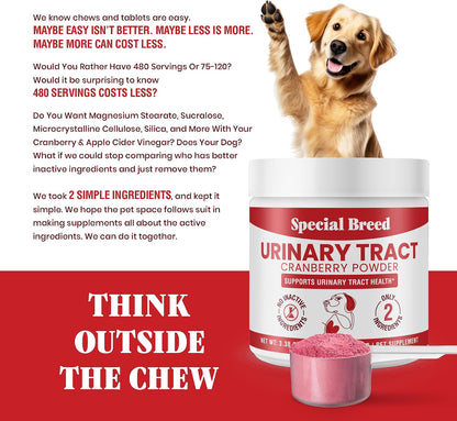 UTI & Urinary Tract Treatment for Dogs – Cranberry Powder for Bladder and Kidney Health – Helps Frequent Urination and Incontinence – Natural Dog UTI Support Supplement – Made in USA