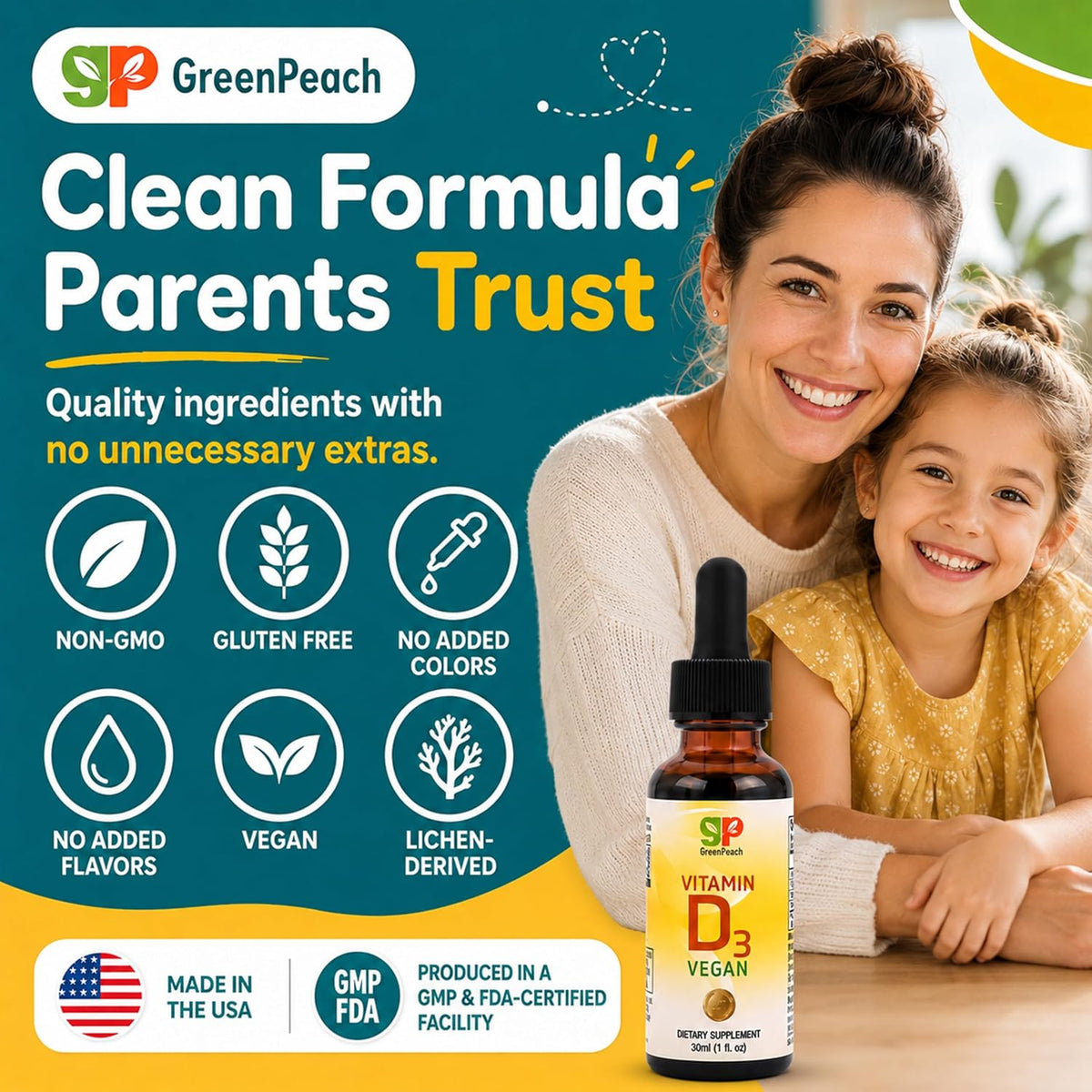 GreenPeach Liquid Vegan Organic Vitamin D 400 to 2000 IU - D3 Drops for Toddlers, Kids, Babies & Infants, Natural, 60 Servings - görsel 4