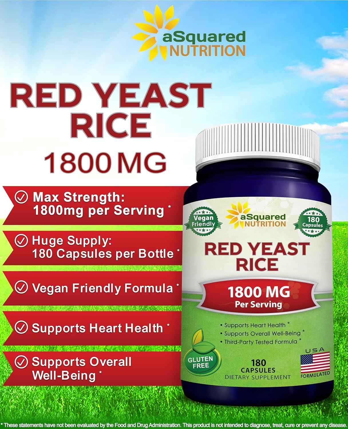 aSquared Nutrition Red Yeast Rice 1800mg - Food Supplement Vegan Capsules to Help Maintain Normal Cholesterol Levels - 180 Veggie Capsules - görsel 3