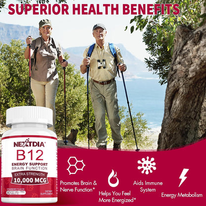 Vitamin B12, Methylcobalamin 10000 mcg, Active B12 Vitamins, Vegan, Natural Strawberry, Zero Sugar, 90 Fast Dissolve Tablets