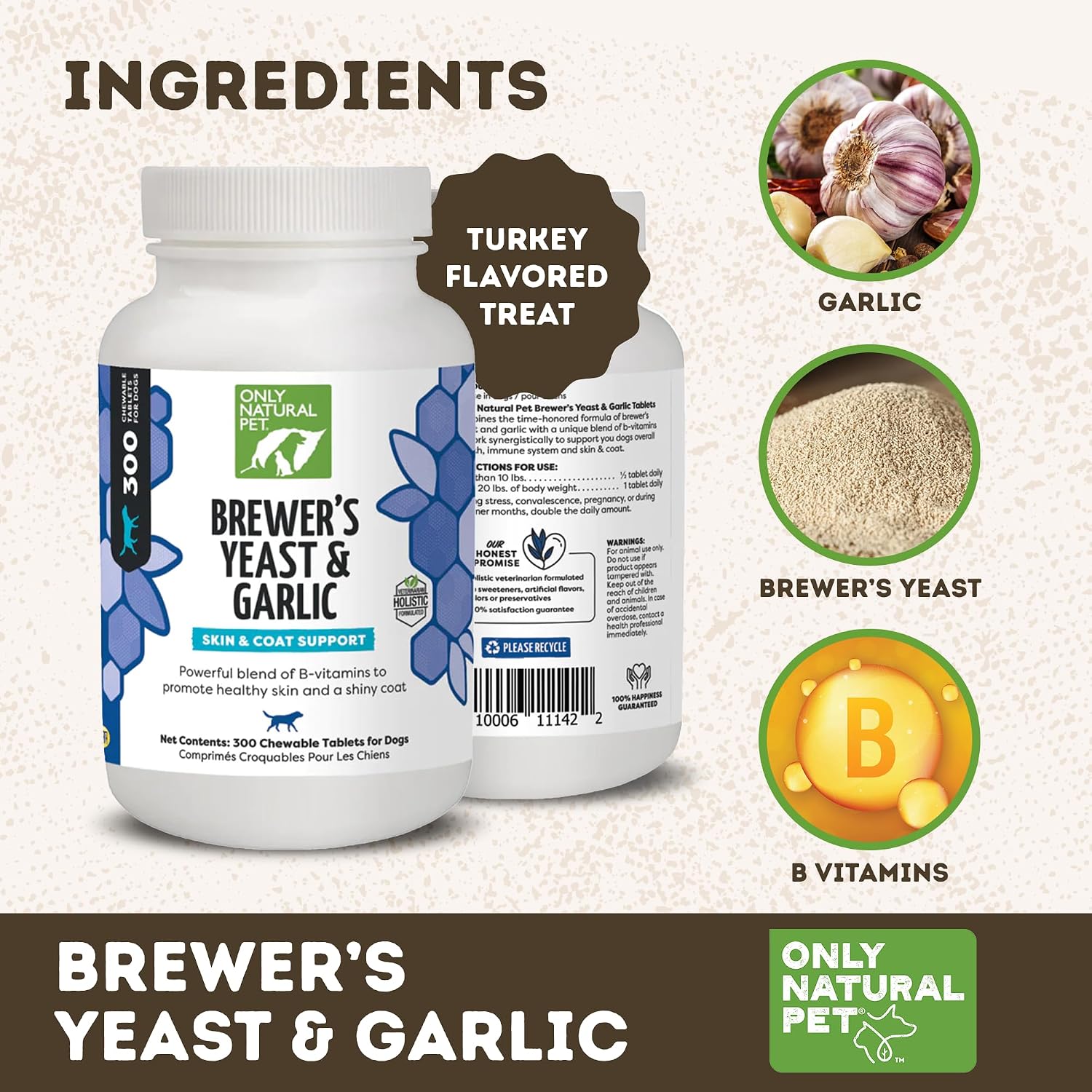 Only Natural Pet Brewer's Yeast & Garlic Chewables for Dogs - All-Natural Flea & Tick Prevention - Fortified with B Vitamins - 300 Chewable Tablets (3 Pack) - görsel 4