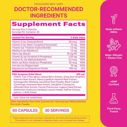Pink Stork PMS Supplement for Women – Vitex, Ashwagandha, Maca Root and 10 Vitamins and Minerals