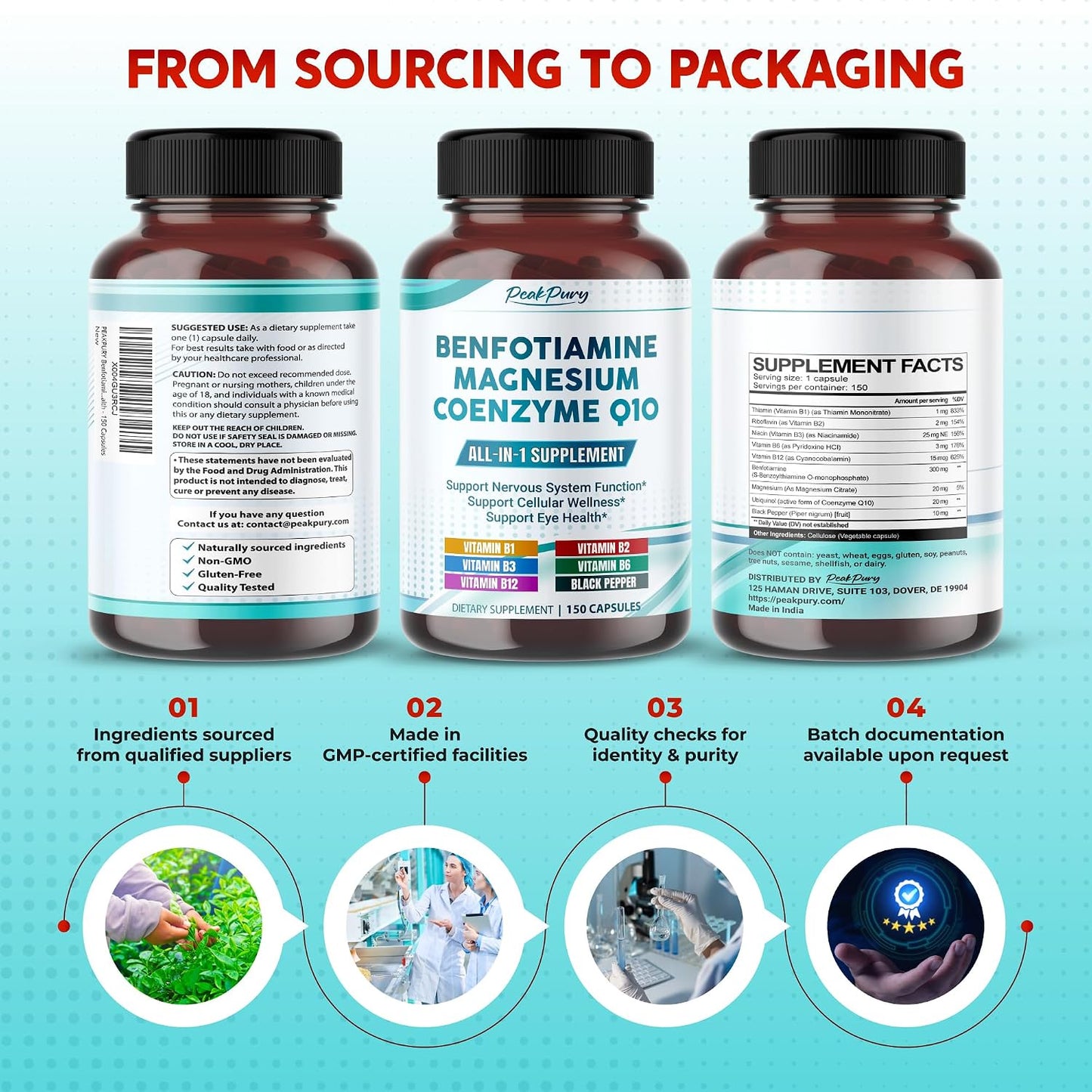 PeakPury Benfotiamine with Magnesium & Coenzyme Q10 - Supports Nerve Health, Cellular Wellness & Eye Health - 150 Capsules - görsel 8