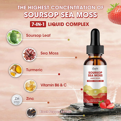 Catfit Soursop Graviola Liquid Drops – Immune and Antioxidant Support, Strawberry, 60 ml
