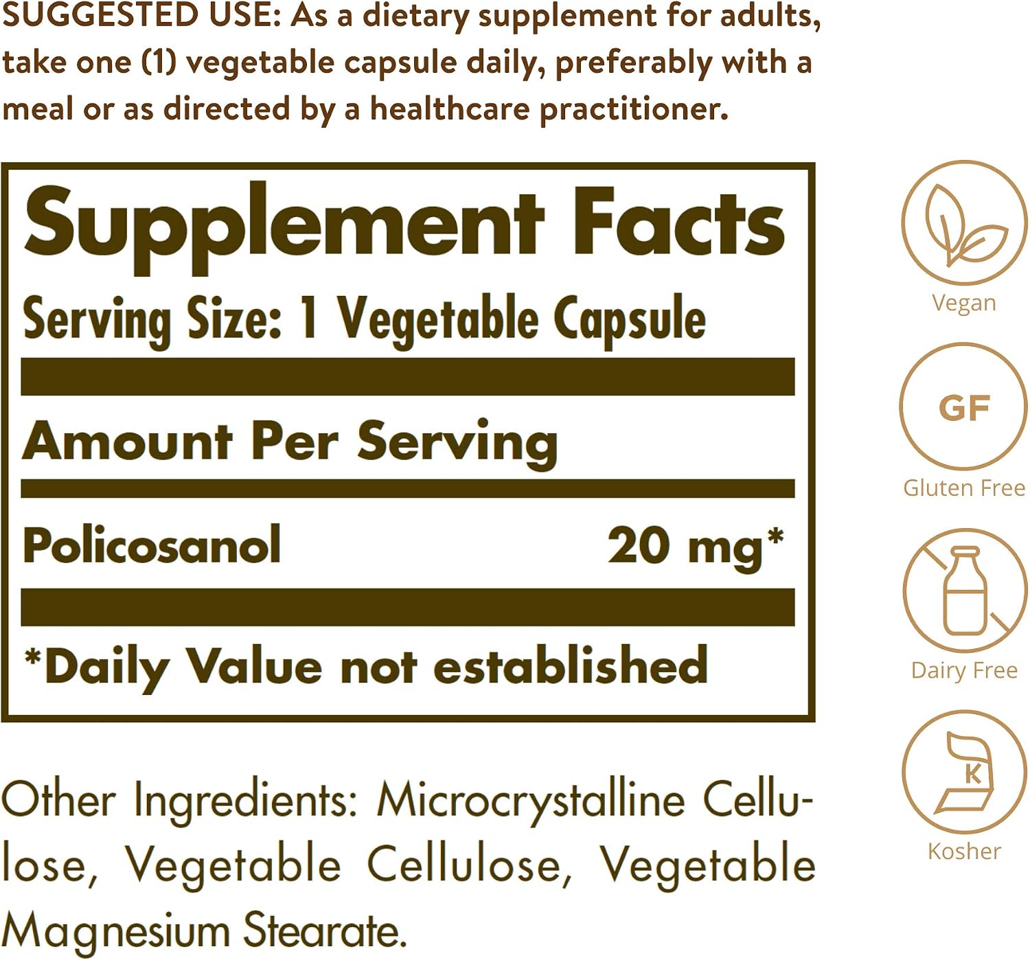 Solgar Policosanol 20 mg - 100 Vegetable Capsules - Heart Health Support - görsel 2