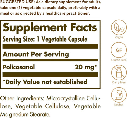 Solgar Policosanol 20 mg - 100 Vegetable Capsules - Heart Health Support