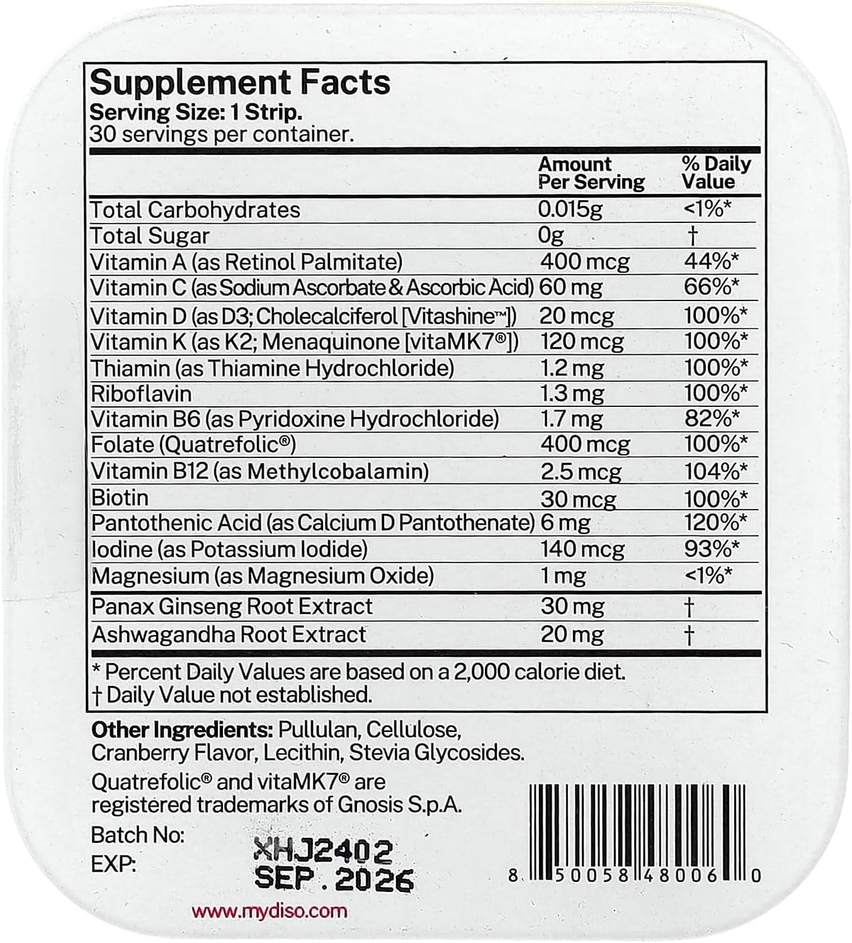 DISO M-VIT Fast-Dissolving Multivitamin Oral Strips, Cranberry Flavour, Vegan, Sugar Free, Gluten-free, Individually Wrapped, Maximum Absorption, 30 Dissolvable Strips - görsel 2