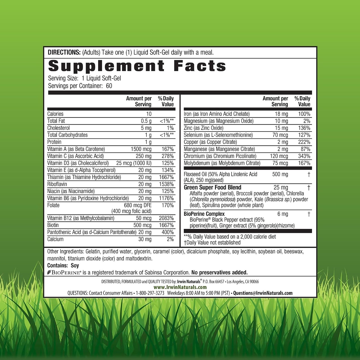Irwin Naturals Only One Liquid-Gel Multi with Iron – 60 Liquid Softgels – Complete Daily Nutrient Support - görsel 2