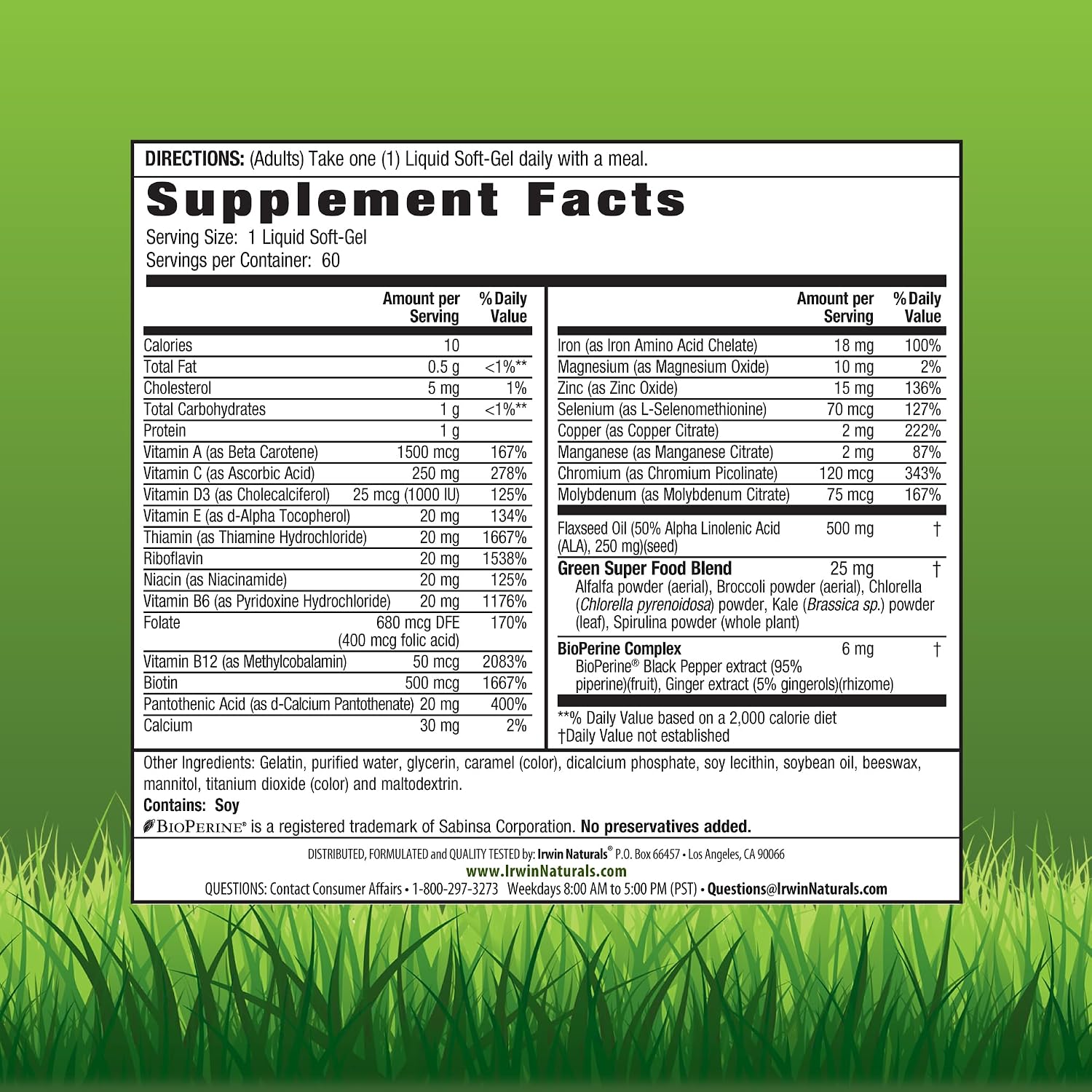 Irwin Naturals Only One Liquid-Gel Multi with Iron – 60 Liquid Softgels (2-Pack) - görsel 2