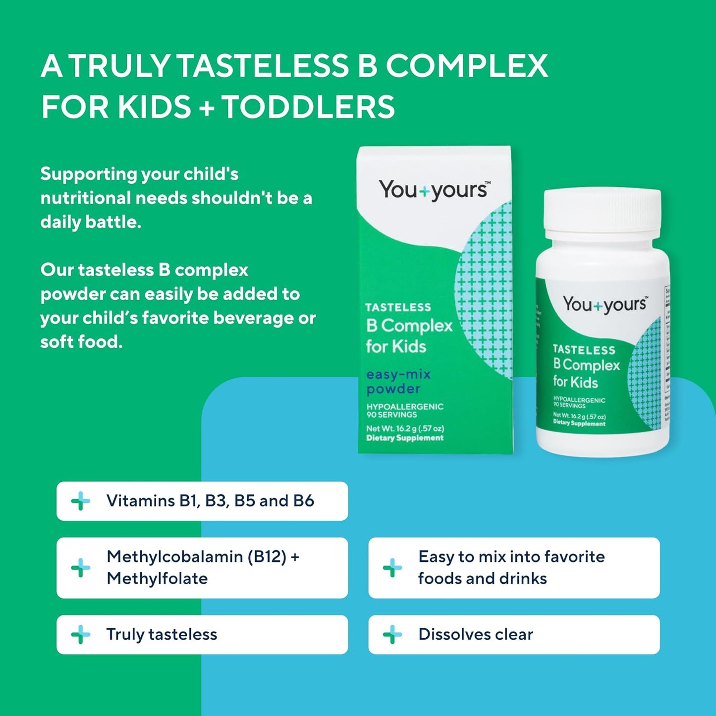 You+yours Tasteless B Complex Powder for Children - B1, B3, B5, B6, Methylfolate and Methyl B12 - görsel 3