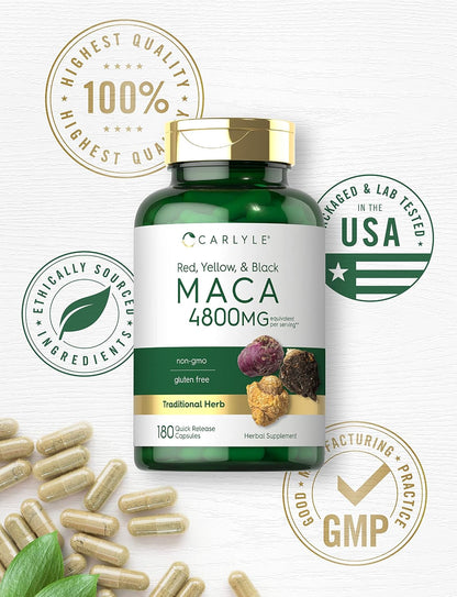 Carlyle Maca Root Capsules - 180 Capsules, High Potency Extract, Non-GMO & Gluten-free Supplement