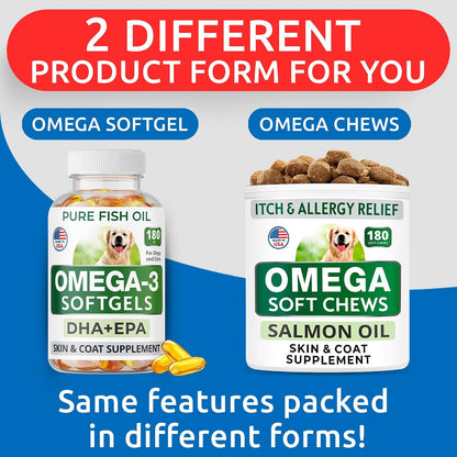 Omega-3 Fish Oil for Dogs – EPA & DHA Fatty Acids – 180ct