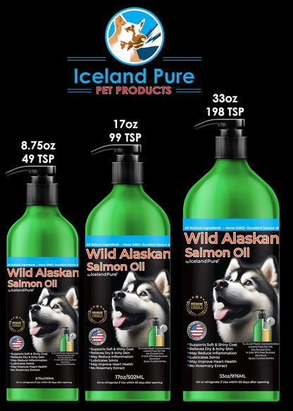 Iceland Pure Wild Alaskan Salmon Oil for Dogs and Cats – Omega-3 Supplement with Pollock Oil, 500 ml