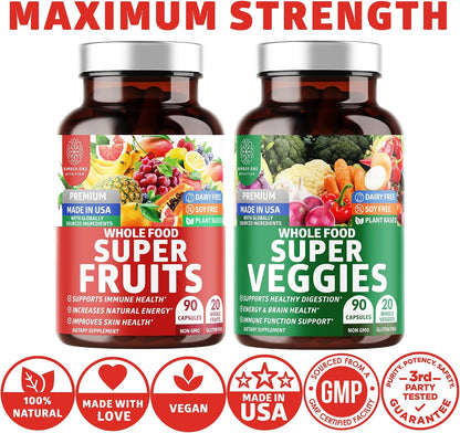 N1N Premium Super Fruits & Veggies Supplement, 180 Capsules – Whole Food Superfood for Women, Men and Kids with Aloe Vera and Bioperine