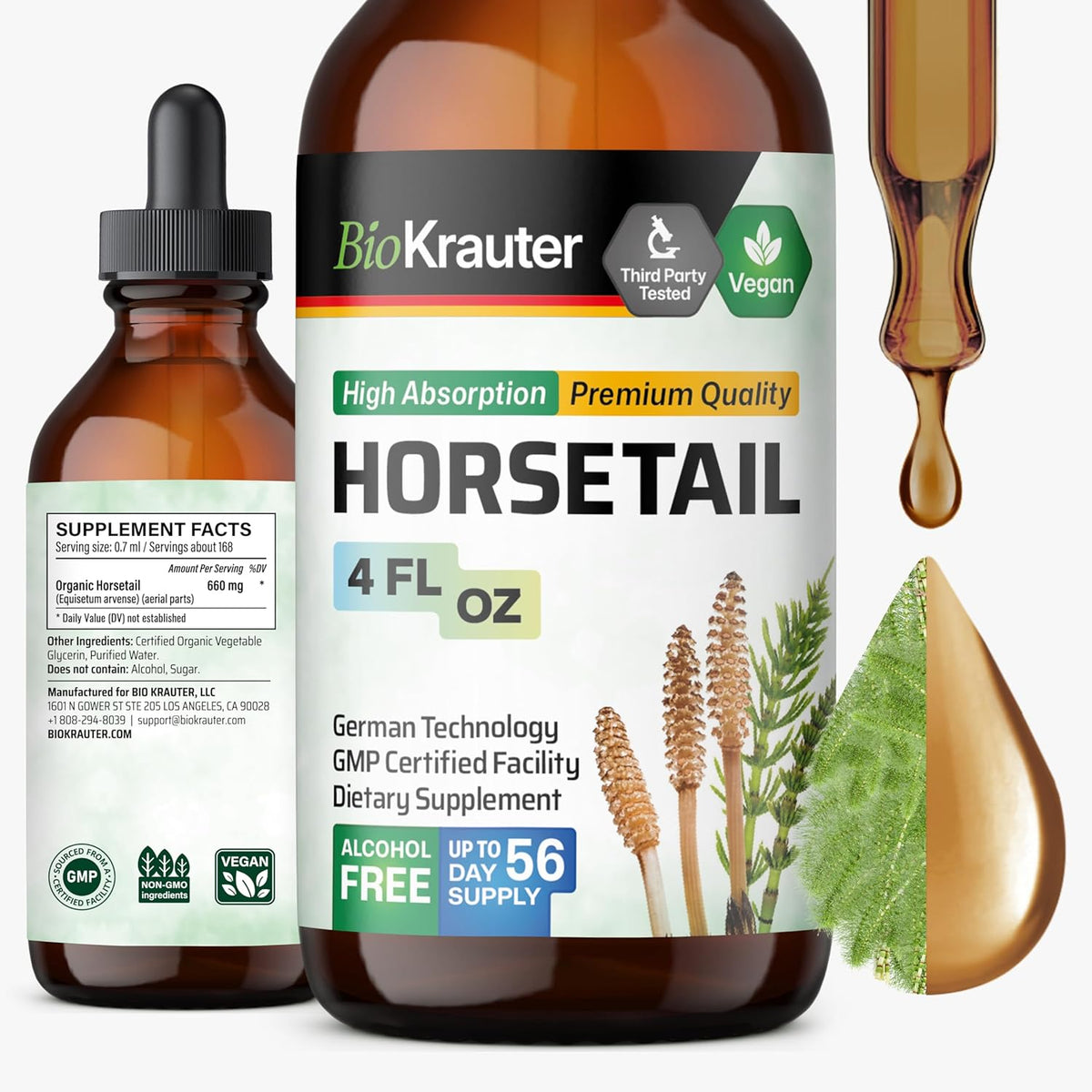 BIO KRAUTER® Horsetail Supplement - Hair, Skin & Nails Liquid Drops - 118 ml - görsel 1