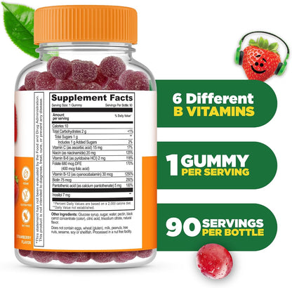Lifeable Vitamin B Complex for Kids with Vitamin C – Vegan B Complex Gummies – Energy and Nerve Support – 90 Gummies