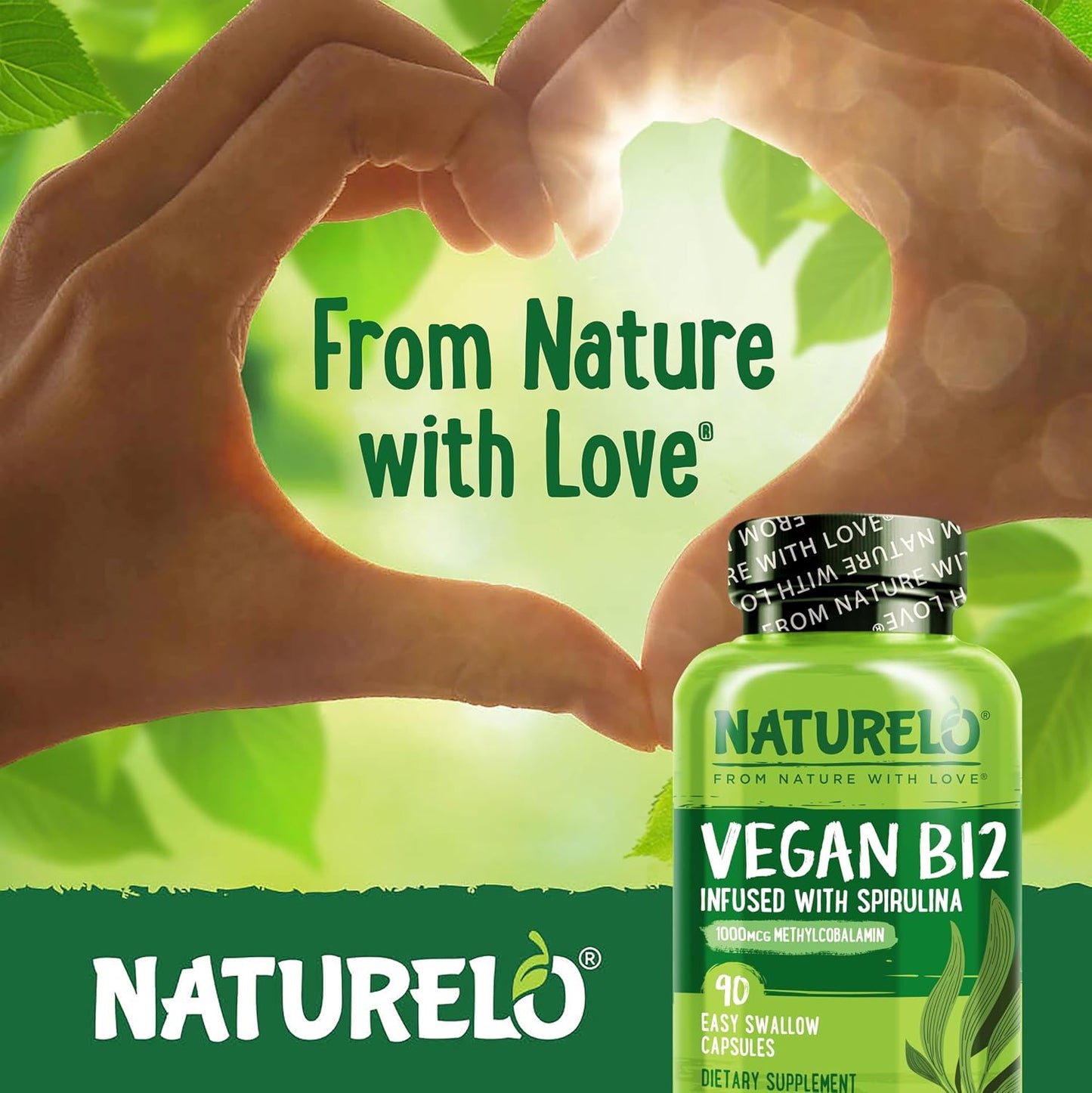 NATURELO Vegan B12 - Methyl B12 with Organic Spirulina - High Potency Vitamin B12 1000 mcg Methylcobalamin - 90 Capsules (Pack of 2) - görsel 6