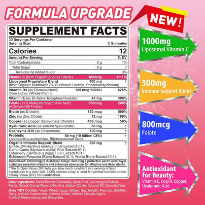 Nextdia Liposomal Vitamin C 1000mg + D3 + Zinc Gummies – Sugar Free, 2 Pack