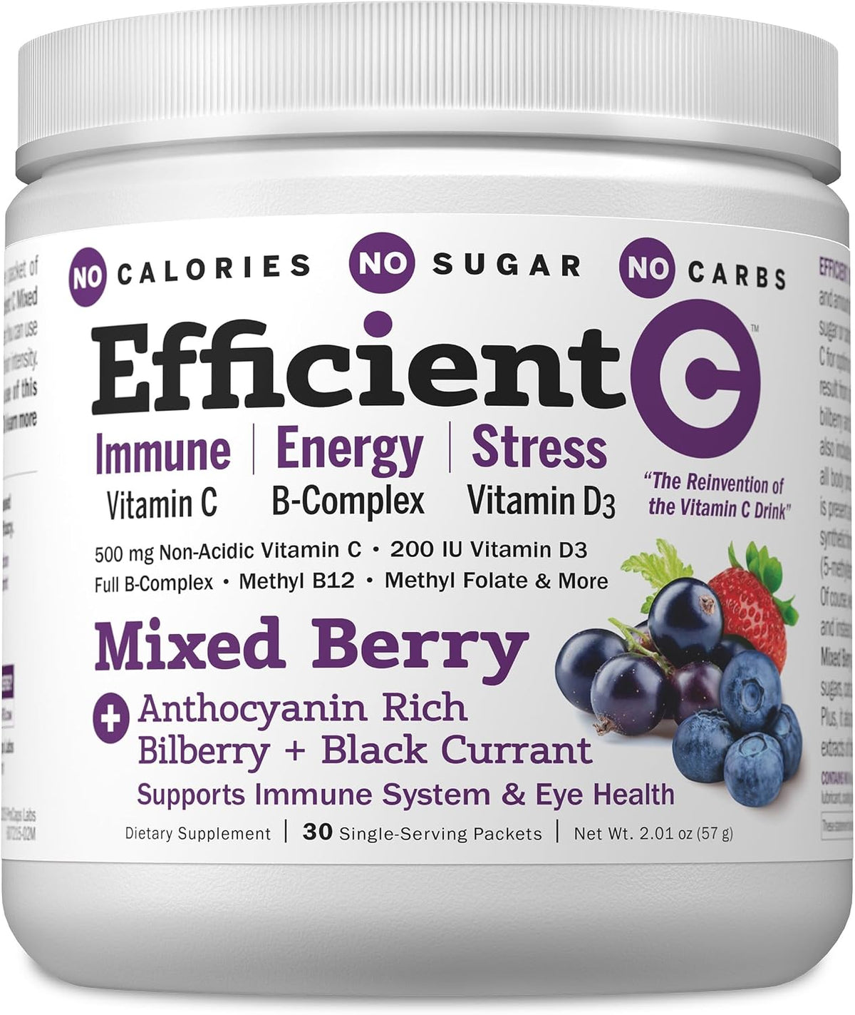 ANDREW LESSMAN Efficient C Mixed Berry 30 Packets – Vitamin C Drink Mix with B-Complex, D3, Bilberry & Blackcurrant - görsel 1