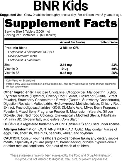 BNR Kids Probiotic – Berry Flavoured Chewable Tablets (180 Tablets)