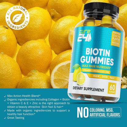 Biotin Gummies with Vitamin C, E, Collagen, and Zinc – Hair, Skin & Nails Support – 60 Gummies