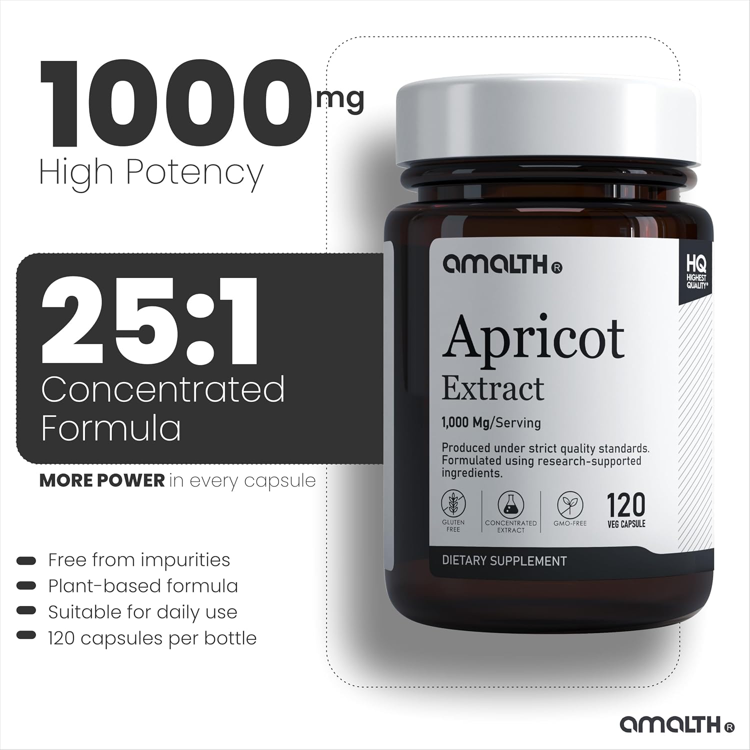 AMALTH Apricot Extract Supplement Capsules (25:1) - 120 Vegetarian Capsules - görsel 3