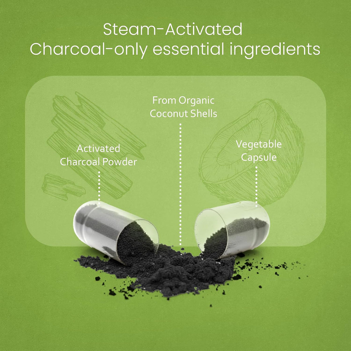 NaturaLife Labs Activated Charcoal 1200 mg - 100 Vegan Capsules (Coconut Shell) - görsel 4