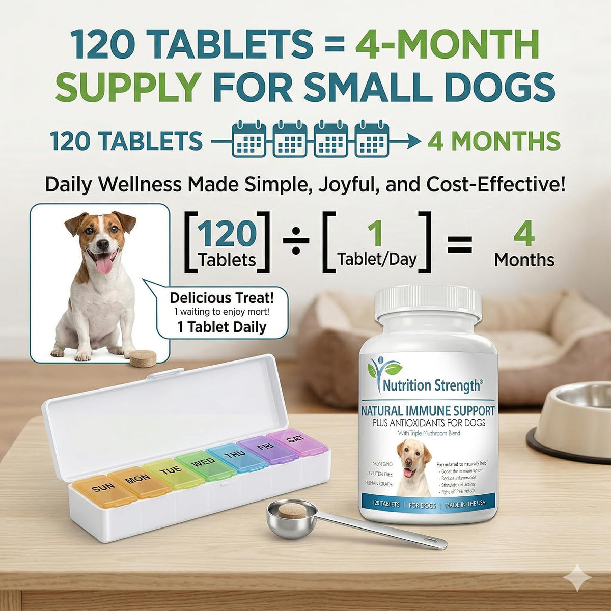 Immune Support for Dogs – Turkey Tail, Reishi, Shiitake & Maitake Mushroom Complex with CoQ10 and Vitamin A – 120 Chewable Tablets - görsel 6