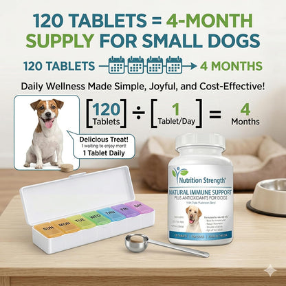 Immune Support for Dogs – Turkey Tail, Reishi, Shiitake & Maitake Mushroom Complex with CoQ10 and Vitamin A – 120 Chewable Tablets