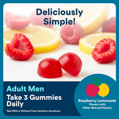 SmartyPants Men's Multivitamin Gummies with Omega-3 DHA/EPA, Methylfolate, Vitamin D3, C, B12, B6, A, K, Zinc – Raspberry Lemonade, 90 Count